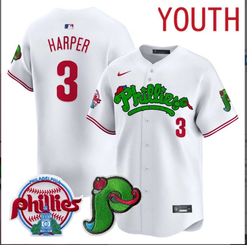Youth Philadelphia Phillies #3 Harper white Limited 2024 MLB Nike jersey